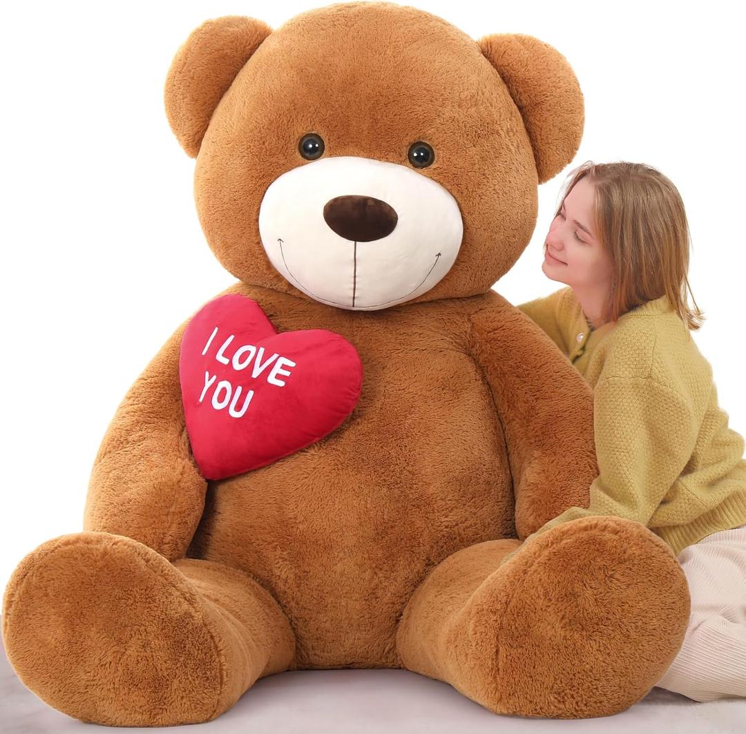 Tezituor Giant Brown Teddy Bear 6ft Stuffed Animals - I Love YouRed Heart Jumbo Human Size Teddy Bear for Girlfriend,Boyfriend,Wife,Lover-Birthday, Anniversary,Christmas, Valentines, Long Distance