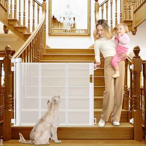 Reinforced Retractable Baby Gates for Stairs 55 Inch Reinforced Strip Baby Stair Gate Retractable Dog Gate for Stairs Retractable Gate for Stair Post, Banister to Banister, Banister to Wall, Doorway, Size: 33" X 55" For Stair
