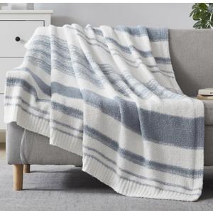 WRENGONGE Grey Blue Throw Blanket, 50x70 Soft Cozy Striped Throw Blankets for Couch, Sofa, Bed, Travel, Lightweight Fluffy Warm Plush Decorative Blankets for Women, Men,Kids Gift (Throw-XL(50"x 70"), Blue Striped)