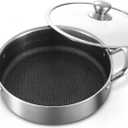 Toutrop Stainless Steel 7QT Saute Pan 14 Inch Deep Frying Pan with Lid Nonstick,Hybird Induction Cooking Pan,PFOA Free Cookware,Large Skillets