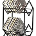 RUILALIFE 2TierVinylRecordStorageHolder With Dividers, 200 LPs Albums Storage Rack Shelf, Steel Music Records Display Shelf Organizer For Book, Magazine, Files