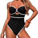HXN Women's One Piece Swimsuit Tummy Control Bathing Suit Color Block Cutout Slimming Swim Suit Swimwear 2025 (Black, M)