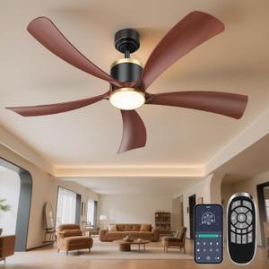 BLNAN 42" Premium Walnut Solid Wood Ceiling Fan with Light - Whisper-Quiet DC Motor, 6 Speeds, 3000K-6000K Dimmable LED, Remote Control with Timer, 2 Downrods for Indoor/Outdoor, A++ Energy Saving