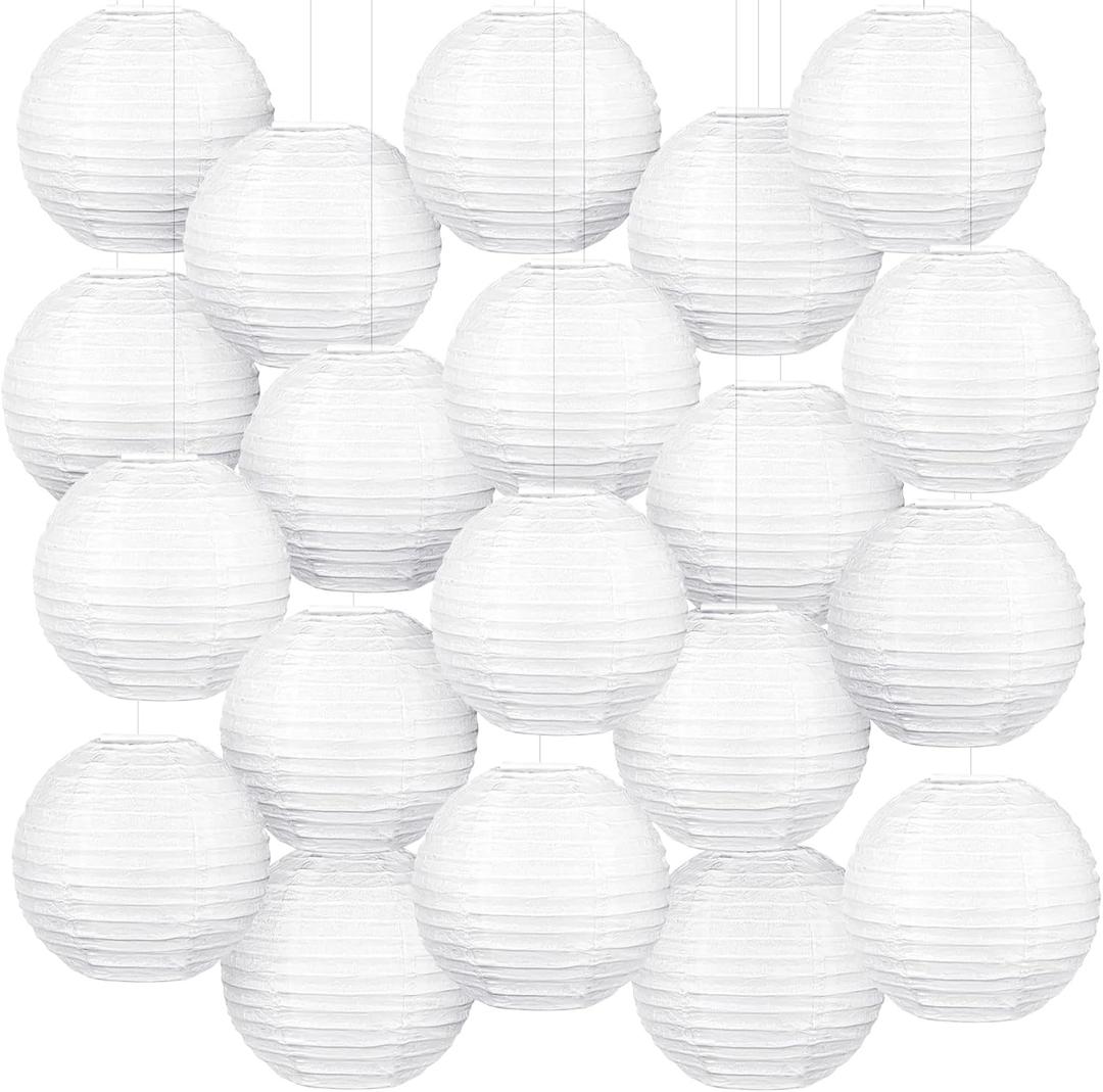 Hortsun 20 Pcs Chinese Japanese Paper Lanterns 3 Inches Decorative Hanging Ball Paper Lanterns Lamps for Wedding Birthday Party Shower Home Decorations(White)