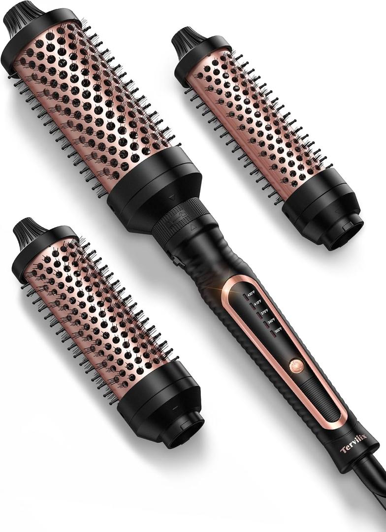 Terviiix PRO Thermal Brush Set for Voluminous Style, Non-blowing Heated Round Brush with Adjustable Temp, 3-in-1 Curling Brush with Detachable Head(1.25'',1.5'',1.77''), 20S Fast Heating with Dual MCH
