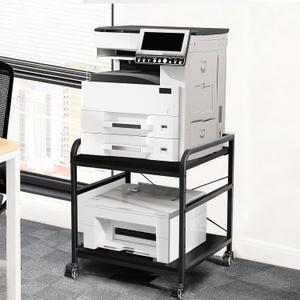 TFK 2 Tier Large Printer Stand with Storage, 20 x 20 Inches Under Desk Printer Table with Adjustable Shelf, Rolling Printers Cart with Wheels for Home Office, Fits Fax /3D Printer/Scanner, Black