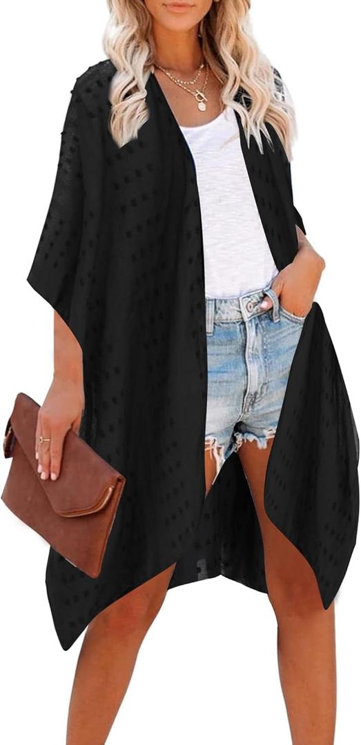 Moss Rose Women Summer Bikini Kimono Bathing Suit Cover Ups for Swimwear (Black 1) One Size