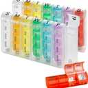 Weekly Pill Organizer - (Pack of 2) Pill Planners for Pills & Vitamins Each Day Week, Four Times-a-Day Medication Reminder, Easy to Read AM/PM Compartments Monday to Sunday for Travel & Purse (Multi)