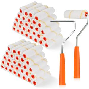 60 Pack Microfiber Paint Roller 4 Inch, Small Paint Roller Covers, 3/8 Inch Nap, Mini Paint Rollers for House Painting with Paint Roller Frame, Wall Painting Tool