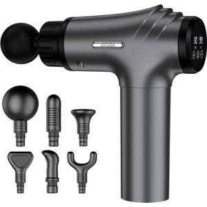 AYURA Massage Gun Deep Tissue, Muscle Massager Gun for Pain Relief, Percussion Massage Gun with 30 Speeds & 6 Heads, Portable Handheld Back Massage Gun for Athlets Men Women (Grey)