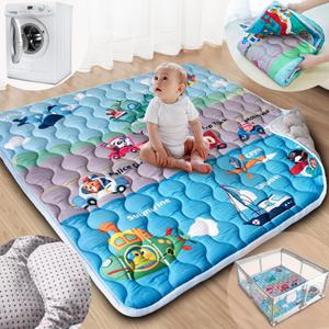 Baby Play Mat, 50x50 Playpen Mat with Super Soft Touch, Activity Mat with Upgraded Anti-Slip Bottom, Machine Washable Crawling Mat for Floor & Picnic (Vehicles)