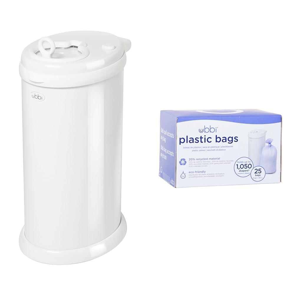 Ubbi Steel Odor Locking & Disposable Diaper Pail Plastic Bags, Single Pack, 25 Count, 13-Gallon Bags