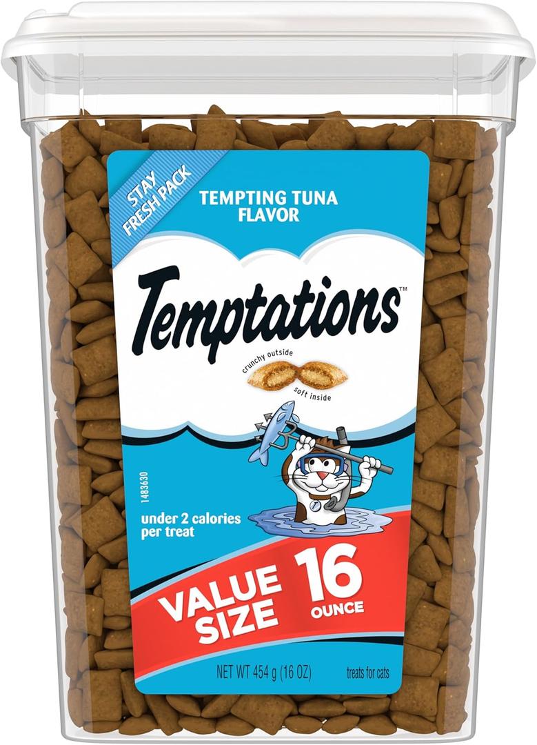 Temptations Classic Crunchy and Soft Cat Treats Tempting Tuna Flavor, 16 oz. Tub (1 Pound (Pack of 1)), Best By: 11/2026 Temptations Classic Crunchy and Soft Cat Treats Tempting Tuna Flavor, 16 oz. Tub (1 Pound (Pack of 1)), Best By: 11/2026