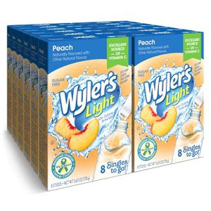 Wylers Light Singles-To-Go Sugar Free Drink Mix, Peach, 8 CT Per Box (Pack of 12) (EXP 11/01/28)