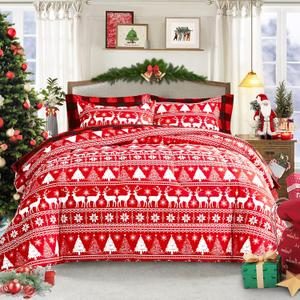 Christmas Bed in a Bag 7 Pieces King, Red White Snowflake n Deers Trees Design, Soft Microfiber Comforter Set for All Season (1 Comforter, 2 Pillow Shams, 1 Flat Sheet, 1 Fitted Sheet, 2 Pillowcases)
