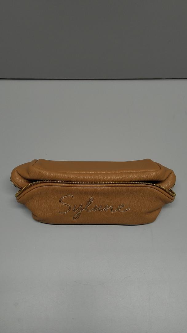 Personalized Sylune Classic Makeup Bag - Pebbled Faux Leather Travel Cosmetic Organizer, Water-Resistant Toiletry Bag with Handle, Luxury Gift for Women (Camel Brown)