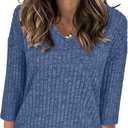 JomeDesign Womens Sweaters V Neck 3/4 Sleeve Shirts Dressy Casual Blouses Loose Fit Tunic Tops Fall Fashion (Purple, XL)