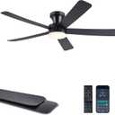 Ayaoty 46" Ceiling Fans with Lights and Remote - Black Flush Mount Ceiling Fan Light with ABS Blades and 3CCT Dimmable, Reversible, Low Profile Fan Light for Indoor Modern Bedroom, Kitchen