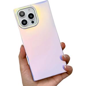 KERZZIL Cute Holographic Compatible with iPhone 16 Pro Rectangle Case, Slim Colorful Glossy Soft TPU Silicone Protective Durable Cases Cover for Women Girls Blue Purple