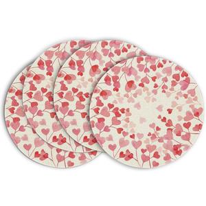 Artoid Mode Pink Love Hearts Round Valentine Placemats Set of 4, 13.5 Inch Anniversary Wedding Round Table Mats for Dining Decoration