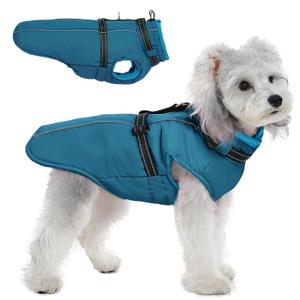PUMYPOREITY Dog Coat with Harness Built in, Reflective Fleece Jacket, Thick and Warm Winter Coat, Medium Dog Jacket with Zip, Cold Weather Coats for Outdoor, Windproof Pet Snowsuit, Blue, M