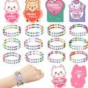 Valentines Day Cards for Kids Classroom, 24 Pack Valentines Gift Cards with Friendship Bead Bracelets, Valentines Gift Exchange for Boys Girls, Valentines Party Favors Supplies for Kids