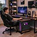 Adjustable Computer Tower Stand with Charging Station & Pegboard,Brown