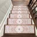 Ileading Boho Carpet Stair Treads for Wooden Steps 4 Pack 30" X 8" Non Slip Edging Indoor Stair Rug Runner Self Adhesive Stairway Grip Carpet Soft Step Treads Rug for Dogs Kids, Light Orange