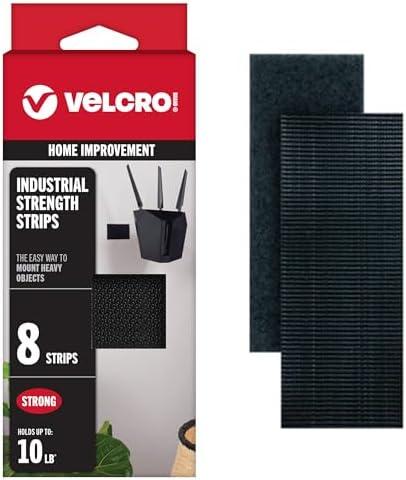VELCRO Brand Heavy Duty Fasteners | 4x2 Inch Strips with Adhesive 8 Sets | Holds 10 lbs | Black Industrial Strength Stick On Tape | Indoor or Outdoor Use (VEL-30703-USA), 8 Count (Pack of 1)