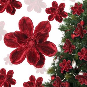 20 Pcs Christmas Velvet Poinsettia Flowers Ornaments 6.3Inch Glitter Artificial Magnolia Flower Christmas Tree Ornament with Stem for Xmas Tree Decorations Wedding Decor Supplies(Burgundy)