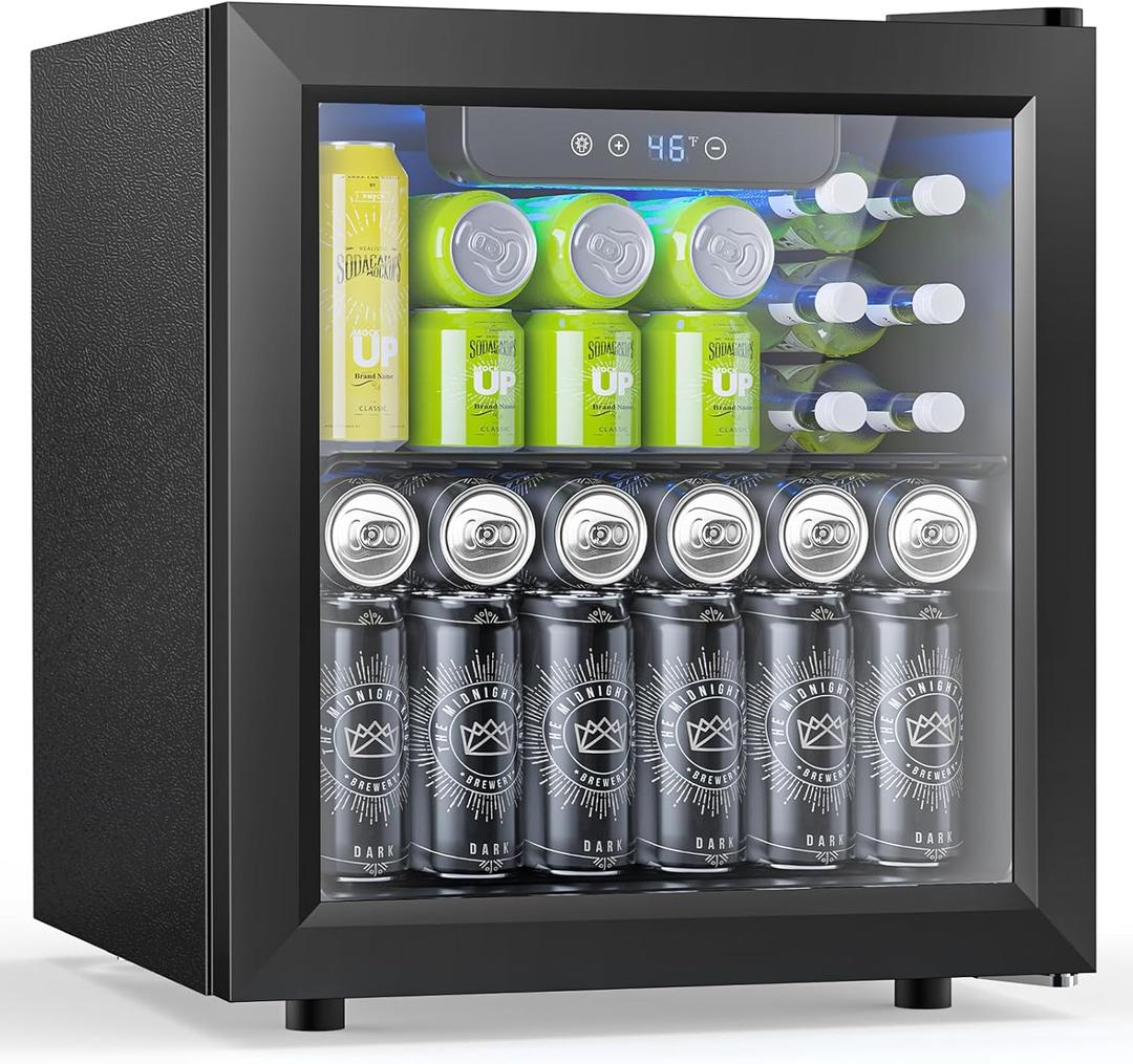 50 Cans Beverage Refrigerator Cooler, 1.3 Cu. ft Mini Fridge Countertop Drink Cooler with Glass Door for Beer, Soda, Wine, Adjustable Digital Temperature Control for Home, Dorm Bar, Black (1.3 cu ft, Black)