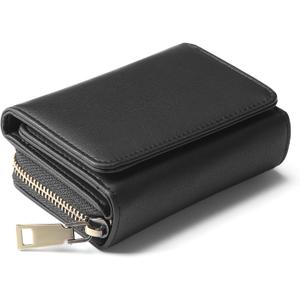 GAEKEAO Small Wallets for Women Leather RFID Blocking Credit Card Holder Wallet (Black)