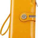 VANNANBA Large Capacity Clutch Wallet For Women RFID Blocking Waxed Genuine Leather Zipper Wallet Ladies Card holder (Yellow)