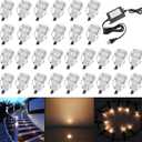 0.7" Tiny Warm White LED Deck Light Kit, Stainless Steel Waterproof Recessed Wood Decking Stairs Garden Yard Patio Decor Lamp Low Voltage Outdoor LED Lighting, Pack of 30