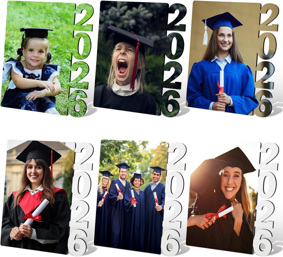 Geelin 6 Pcs 2026 Graduation Sublimation Blanks Photo Frame 7 x 5.9 Inch Picture Frame MDF Sublimation Blank for Graduation Souvenir DIY Personalized Picture Desktop Photo Sign Party Decorations