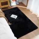 Ghouse Ultra Soft Faux Rabbit Fur Rug, Machine Washable Area Rugs for Bedroom Fluffy Rugs for Living Room, No-Shedding Carpet Sheepskin Runner Rugs Black 2 x 8 Feet