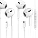 2 Packs USB C Headphones for iPhone 17/16/15 Earbuds with Microphone & Volume Control HiFi Stereo Type C Earphones for Galaxy S23/S22/S21/S20/Ultra Note 10/20, for iPad Pro Pixel 7/6/6a/ OnePlus 9 (White)