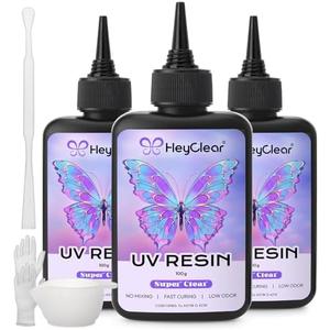 HeyClear 300g UV Resin kit with Casting Tools -Super Clear, Hard, Low Odor, Premixed UV Epoxy Fast Curing for Beginners Jewelry Making, DIY Crafts, Coating and Resina Art