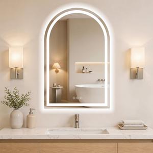 Arched LED Bathroom Mirrors with Lights 22"x32" LED Mirror for Bathroom,Led Vanity Mirror, Anti-Fog,LED Mirrors with Light, Anti-Fog, Dimmable, 3 Color, Shatterproof, Touch Sensor