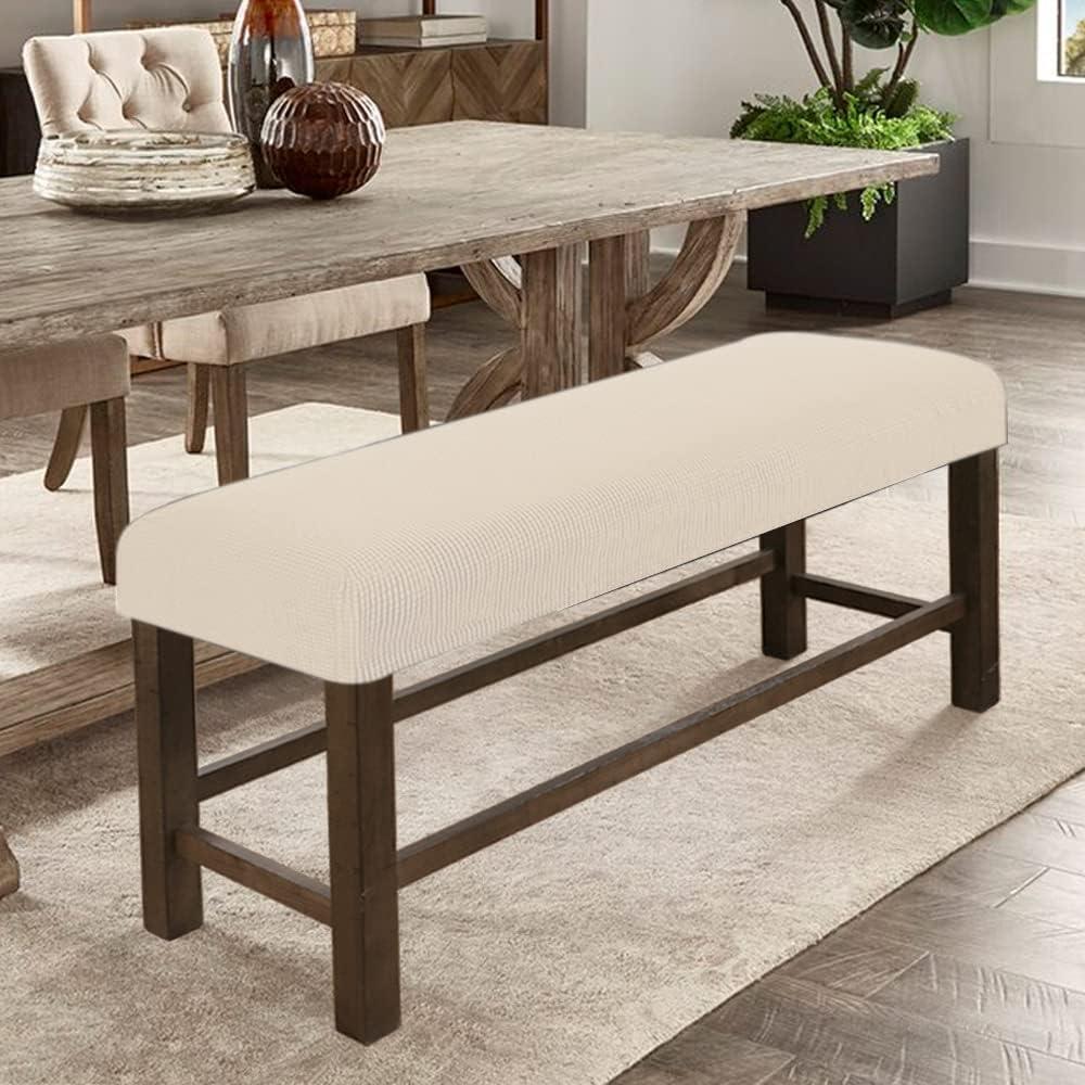 Rectangle Bench Covers, Removable Dining Chair Cover, Soft Fit Universal Stretch Bench Chair Slipcovers, Anti-Dust Washable Jacquard Seat Protector for Bedroom, Living Room, Kitchen (Checked Beige) (Pack of 1) Rectangle Bench Covers, Removable Dining Chair Cover, Soft Fit Universal Stretch Bench Chair Slipcovers, Anti-Dust Washable Jacquard Seat Protector for Bedroom, Living Room, Kitchen (Checked Beige) (Pack of 1)