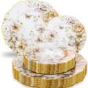 WDF 20Pack Floral Plates Disposable - Fancy Baroque Butterfly Plates - 10" and 7" Floral Plastic Tableware Decor Suitable for Spring Garden Party/Tea Party/Birthday (Yellow)