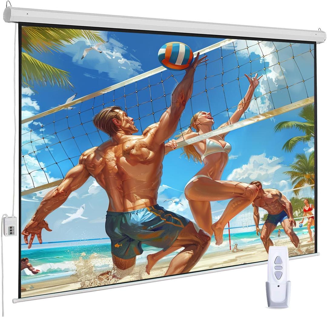 120" Motorized Projector Screen, Electric 4:3 Projector Screen with Remote Control, Indoor/Outdoor HD Movie Screen, Wall/Ceiling Mounted, Perfect for Home Office Theater TV, White