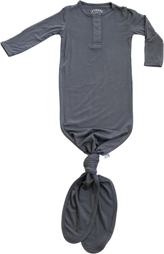 Knotted Gown Baby Newborn, Viscose derived from Bamboo, Infant Sleeper with Mittens, Baby Girl, Baby Boy, (Gray)