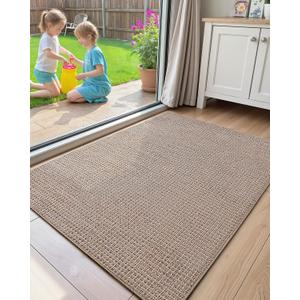 Color&Geometry Front Door Mat Indoor Non Slip Rubber Backing, 24"x36" Ultra Thin Entryway Doormat, Soft Absorbent Inside Doormat Washable Easy Clean Rugs for Entryway, Beige (Rolled-up NO Creases)