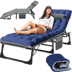 Slsy Sleeping Cots for Adults, 5-Position Folding Chaise Lounge Chairs Outdoor, Portable Folding Bed Cot Lounge Chair for Beach Lawn Camping Pool Sun Tanning (XX-Large, Lead)
