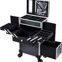 Adazzo Professional Makeup Artist Rolling Train Case Multi-functional Cosmetic Train Case Large Trolley Storage Case for Nail Technicians Cosmetology Case with Compartments for Hairstylist (Black)