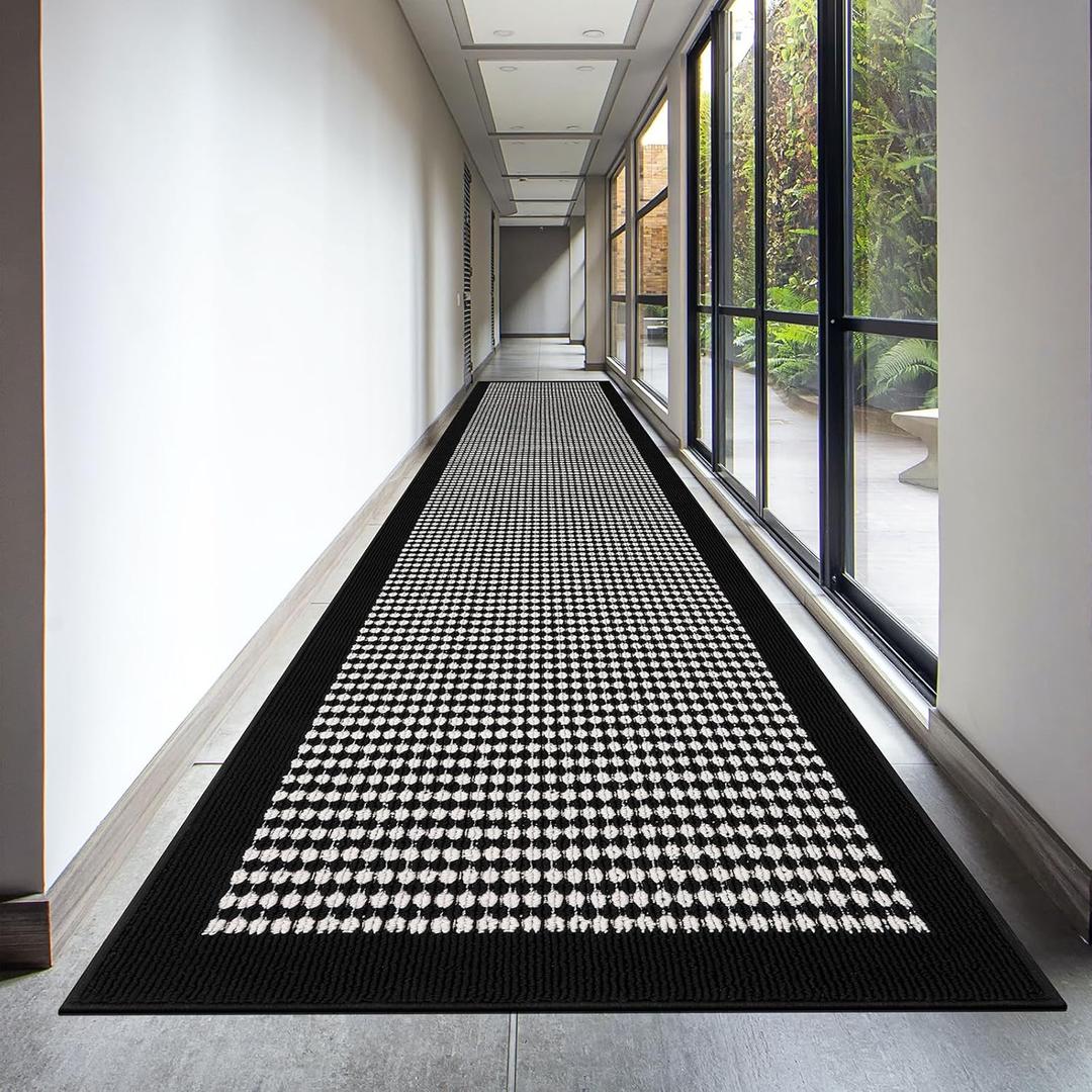 Ileading Runner Rug for Hallways 2.6'x12' Heavy-Duty Durable Entryway Floor Mat with Non Slip Rubber Backing Low-Pile High Traffic Carpet Machine Washable Accent Rug for Kitchen Helloween (Black&White)
