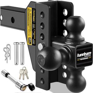 Drop Hitch Adjustable Trailer Hitch, Tow Hitch with 6-Inch Drop/Rise for Truck (12,500 LBS GTW), Adjustable Drop Hitch Fits 2-Inch Receiver, Trailer Hitches with Double Anti-Theft Pins Locks (Ink)