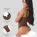 FeelinGirl Women Lace V Neck Cheetah Print Bodysuits Sleeveless Tummy Control Thong Shapewear Bodysuits for Plus Size Women Leopard XXL