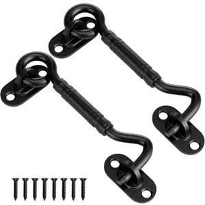 2 Pack 4'' Door Latch Door Lock Hardware, 4'' Stainless steels Hook and Eye Gate Latch Easy Lock for Barn Door,Black Sliding Door Lock with Screws for Window, Cabin Hooks